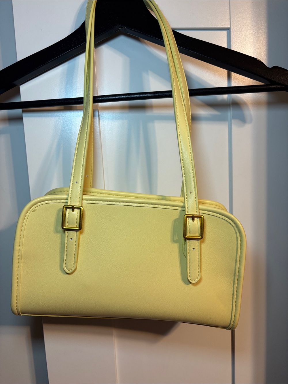 Madison West Pale Yellow Shoulder Bag with Gold Hardware